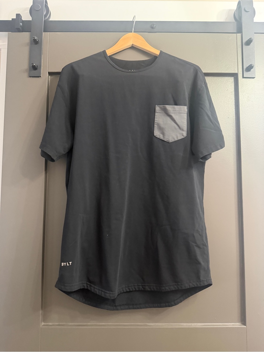 BYLT Basics navy blue Tee with baby blue Pocket Accent